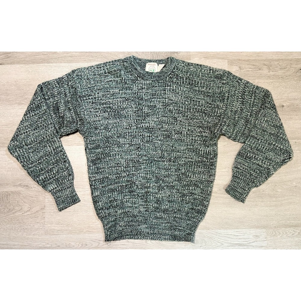 Vintage Wrangler Sweater Men's Medium Ribbed Gray Crew Neck Pullover Acrylic USA